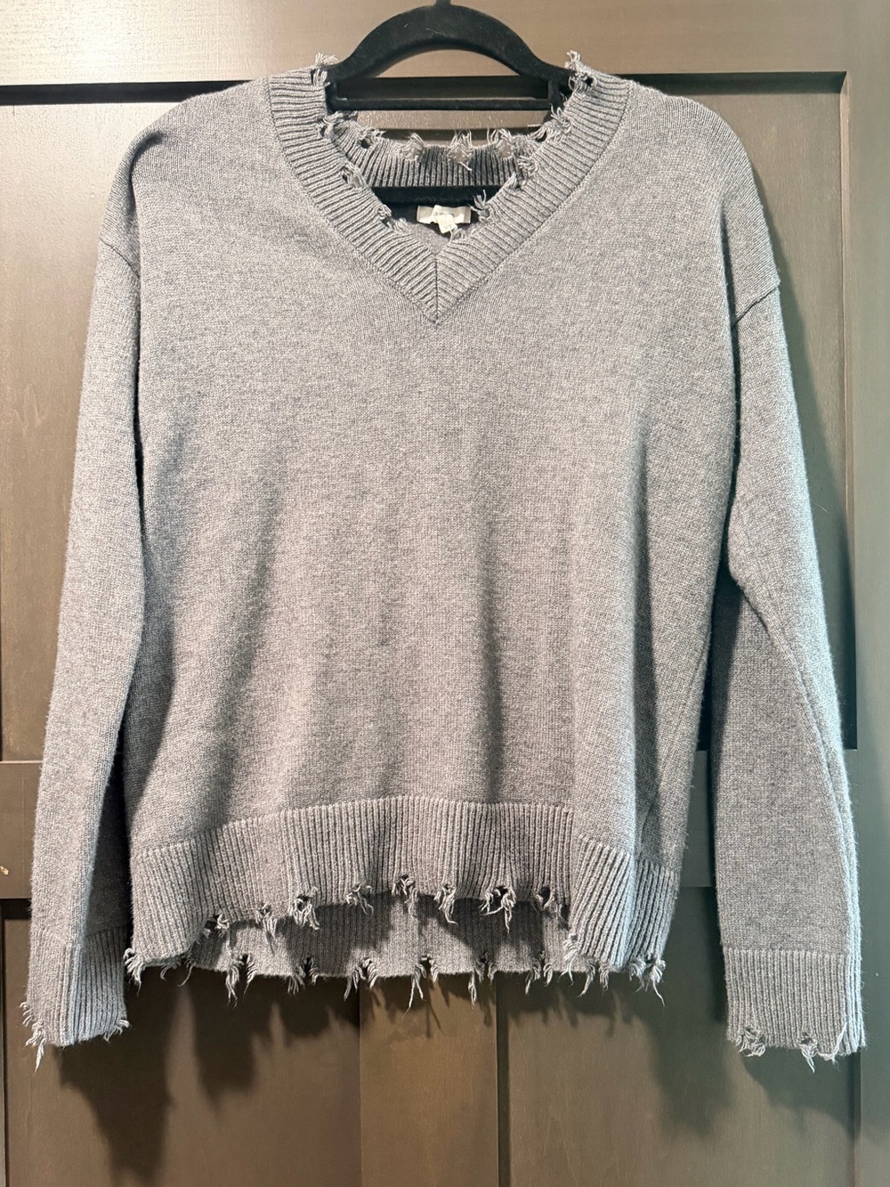Maurices Distressed V-Neck Sweater - Gray